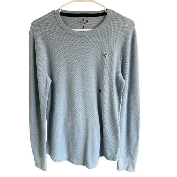 Hollister Mens Polyester Blend LS Crew Neck Heather Light Blue T Shirt S NWOT - Picture 1 of 9